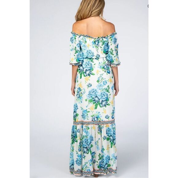 Pinkblush, x Flying Tomato Ivory Floral Off Shoulder Maternity Maxi Dress Nwot M - Picture 10 of 11